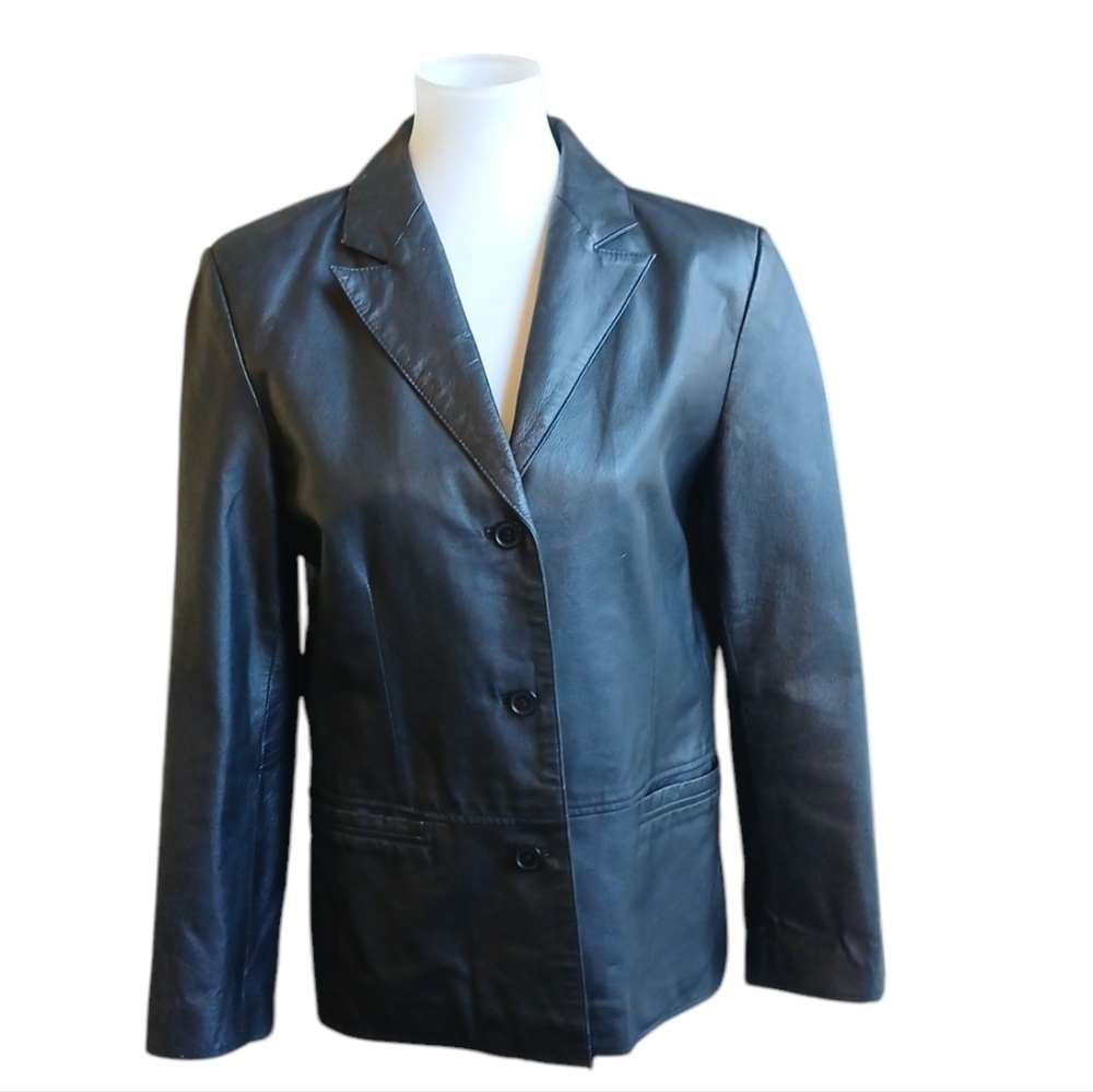 Women’s Black Leather Jacket by Clio Size Small